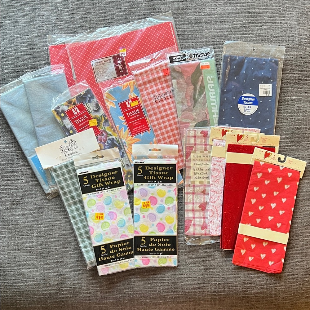 Assorted Designer Tissue & Gift Wrap Bundle - Red, Pink, Blue, Floral